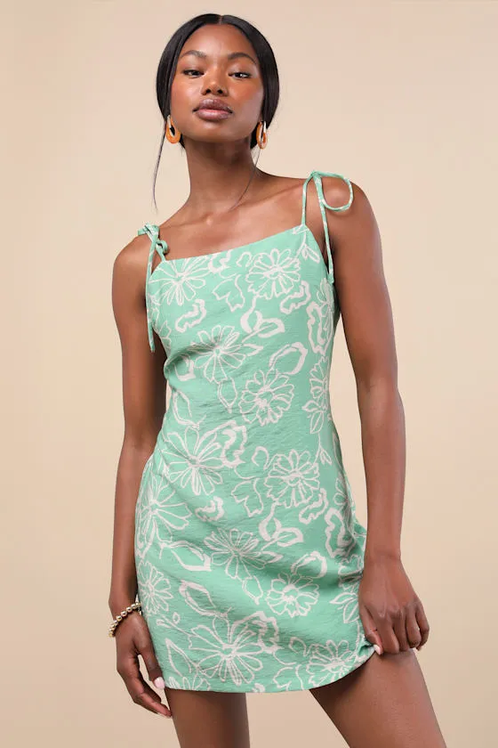 Harmonia Green Floral Print Tie-Strap Mini Dress sold by Lulus product image thumbnail 2