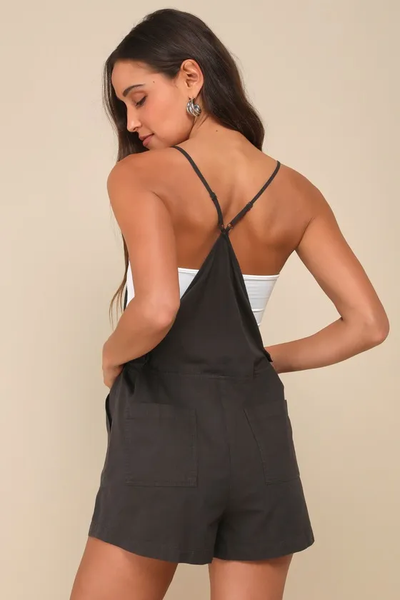 Easygoing Beauty Washed Black Short Overall Romper sold by Lulus product image thumbnail 3