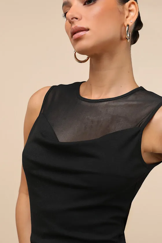 Corrine Black Mesh Cowl Tank Top sold by Lulus product image thumbnail 4