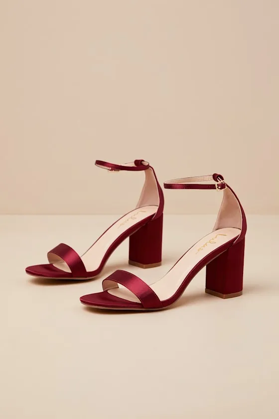 Arylee Sangria Satin Ankle Strap Heels sold by Lulus product image thumbnail 2