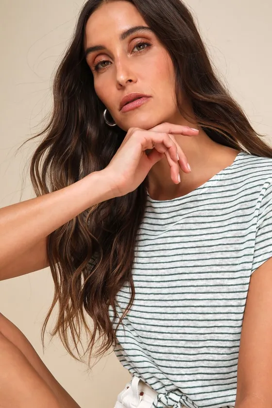 Casually Adorable Green and White Striped Tie-Front Tee sold by Lulus product image thumbnail 4