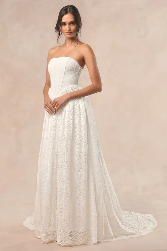 Shiori White Lace Bustier Basque Waist Strapless Maxi Dress sold by Lulus product image thumbnail 2