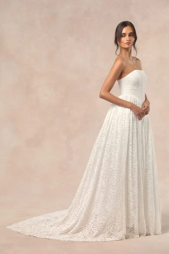 Shiori White Lace Bustier Basque Waist Strapless Maxi Dress sold by Lulus product image thumbnail 3