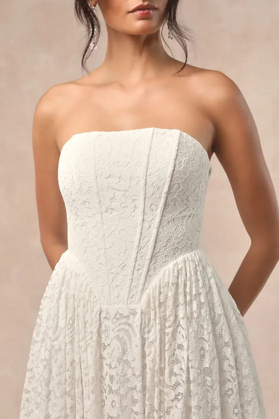 Shiori White Lace Bustier Basque Waist Strapless Maxi Dress sold by Lulus product image thumbnail 4