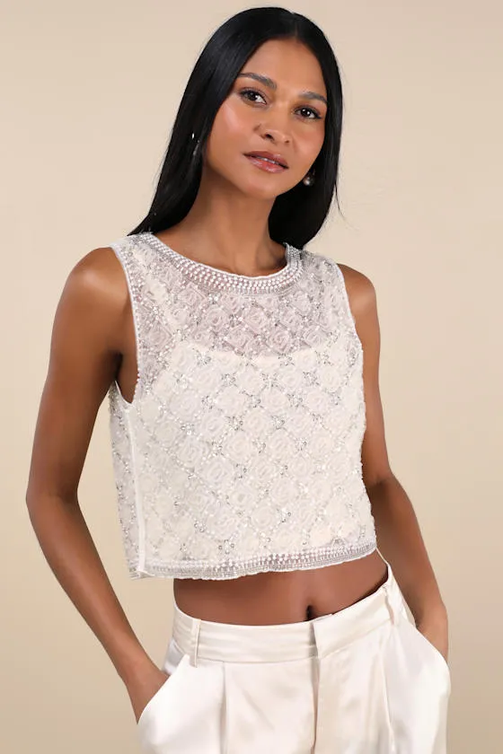 Eugenia Cream Sheer Mesh Sequin Beaded Tank Top sold by Lulus product image thumbnail 2