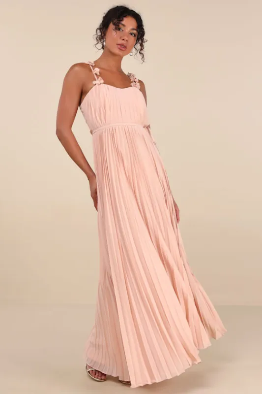 Hera Blush Pleated Floral Applique Maxi Dress sold by Lulus