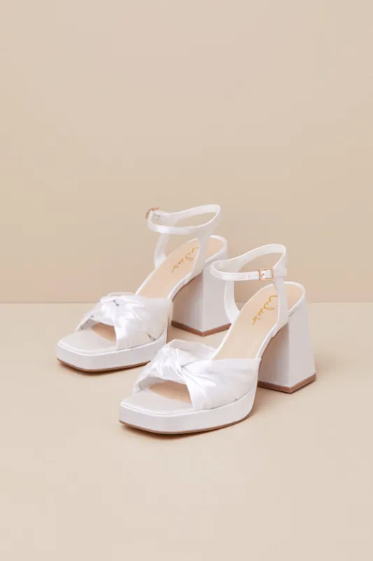 Remie White Satin Knotted Platform High Heel Sandals sold by Lulus