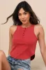 Compelling Cutie Washed Red Ribbed Knit Tank Top sold by Lulus