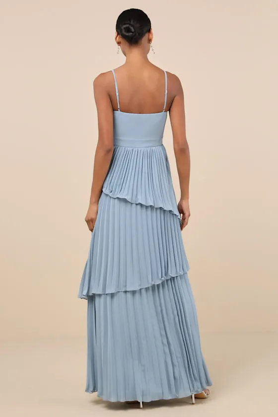 Jehona Dusty Blue Pleated Tiered Maxi Dress sold by Lulus product image thumbnail 2