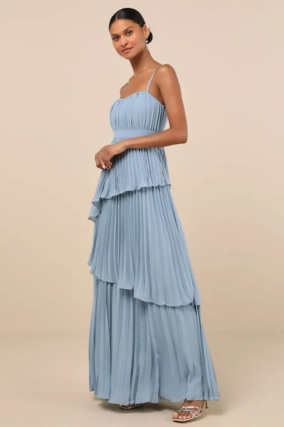Jehona Dusty Blue Pleated Tiered Maxi Dress sold by Lulus product image thumbnail 3