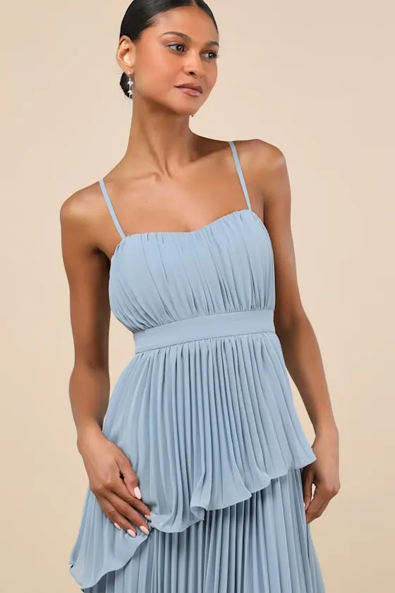 Jehona Dusty Blue Pleated Tiered Maxi Dress sold by Lulus product image thumbnail 4