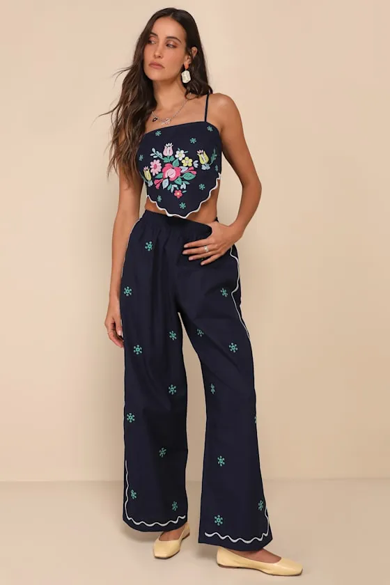 Charmed Aesthetic Navy Blue Linen Embroidered Handkerchief Top sold by Lulus product image thumbnail 2