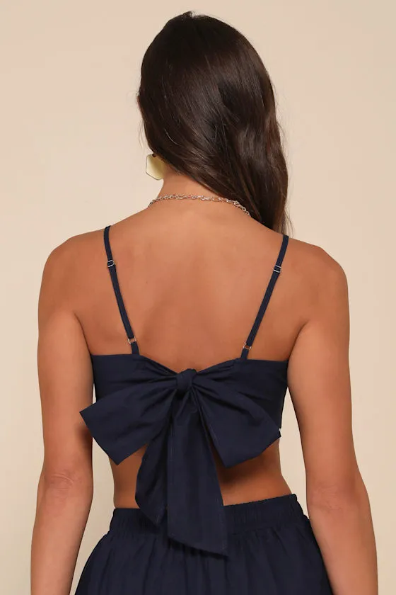 Charmed Aesthetic Navy Blue Linen Embroidered Handkerchief Top sold by Lulus product image thumbnail 3