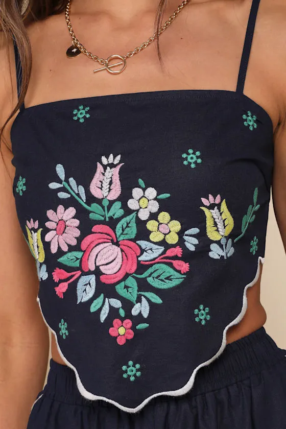 Charmed Aesthetic Navy Blue Linen Embroidered Handkerchief Top sold by Lulus product image thumbnail 4