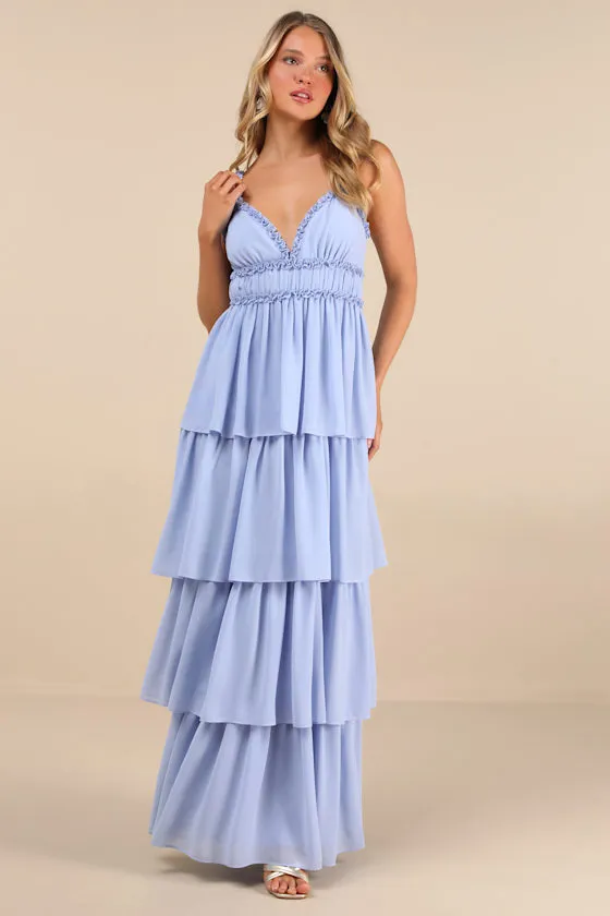 Olimpia Light Blue Ruffled Tiered Maxi Dress sold by Lulus