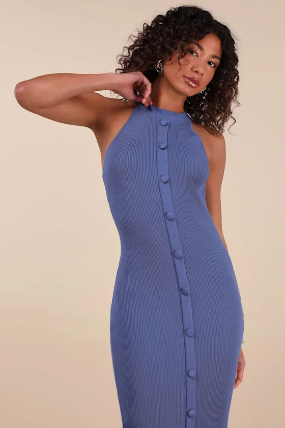 Sunia Blue Sleeveless Button-Front Midi Sweater Dress sold by Lulus product image thumbnail 4