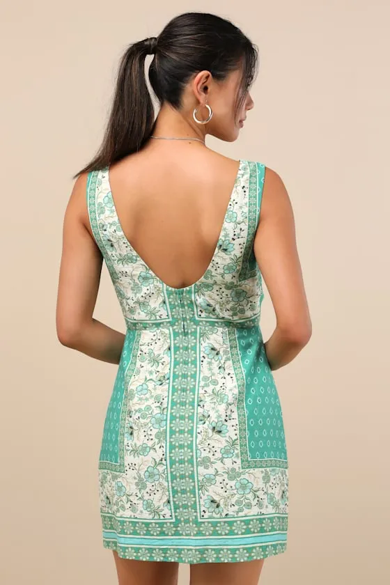Silvana Green Multi Floral Knot-Front Mini Dress sold by Lulus product image thumbnail 2
