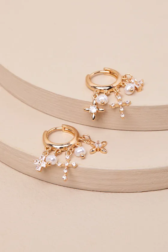 Missa Gold Charm Huggie Hoop Earrings sold by Lulus