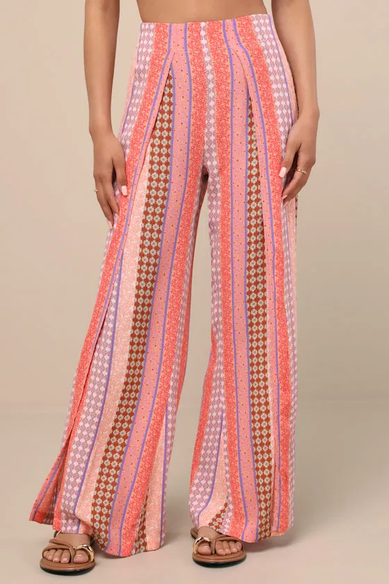 Split Spirit Multi Boho Print Wide-Leg Slit-Front Pants sold by Lulus product image thumbnail 2