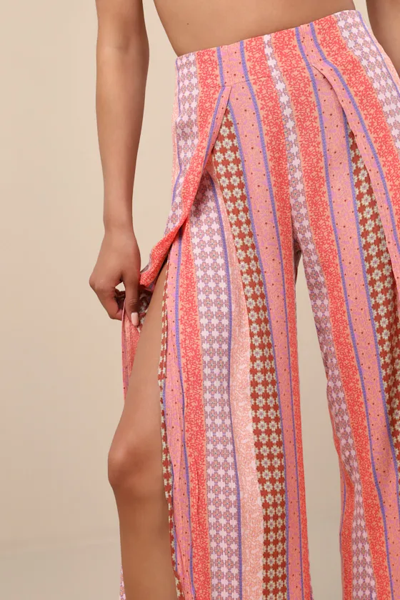 Split Spirit Multi Boho Print Wide-Leg Slit-Front Pants sold by Lulus product image thumbnail 4