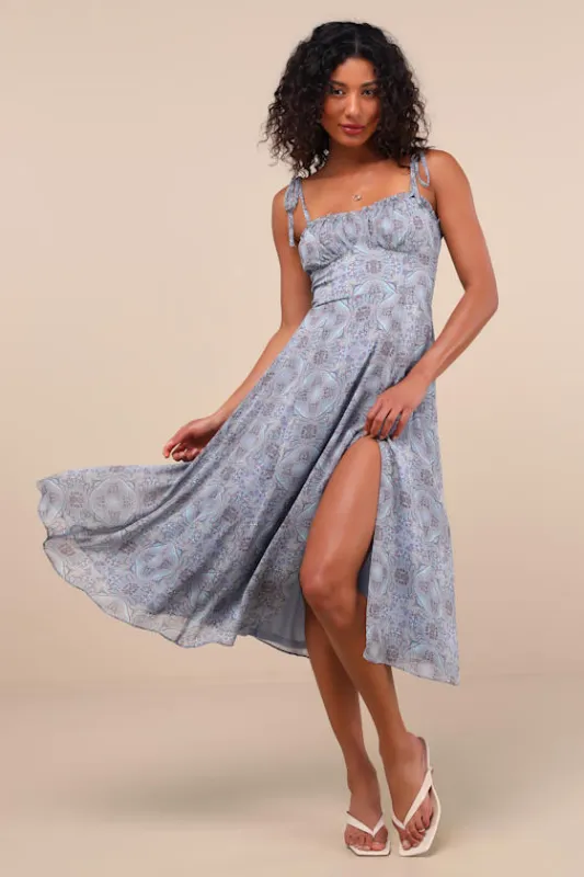Winnie Light Blue Paisley Tie-Strap Midi Dress sold by Lulus