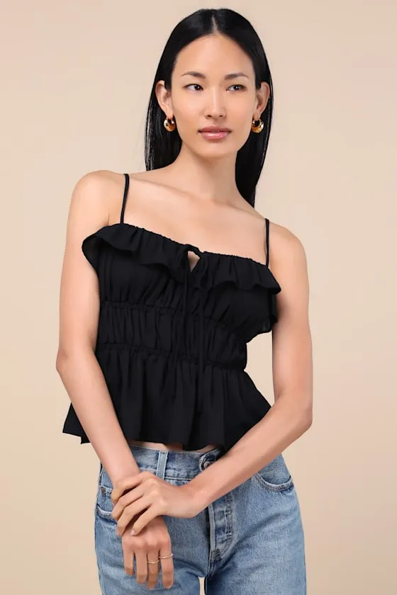 Nicolet Black Tie-Front Peplum Cami Top sold by Lulus