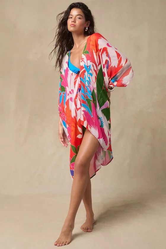 Manihi Red Multi Tropical Print Button-Front Swim Cover-Up sold by Lulus product image thumbnail 2