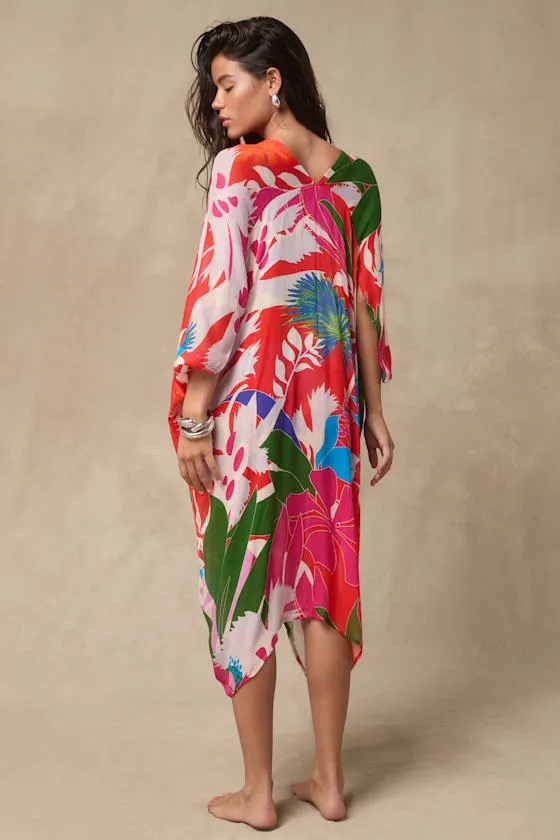 Manihi Red Multi Tropical Print Button-Front Swim Cover-Up sold by Lulus product image thumbnail 4