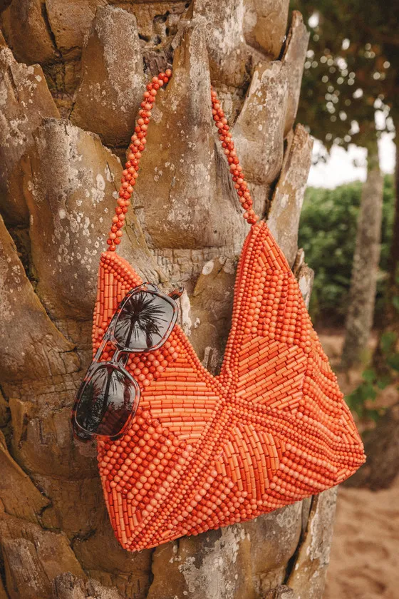 Sunny Element Orange Beaded Shoulder Bag sold by Lulus