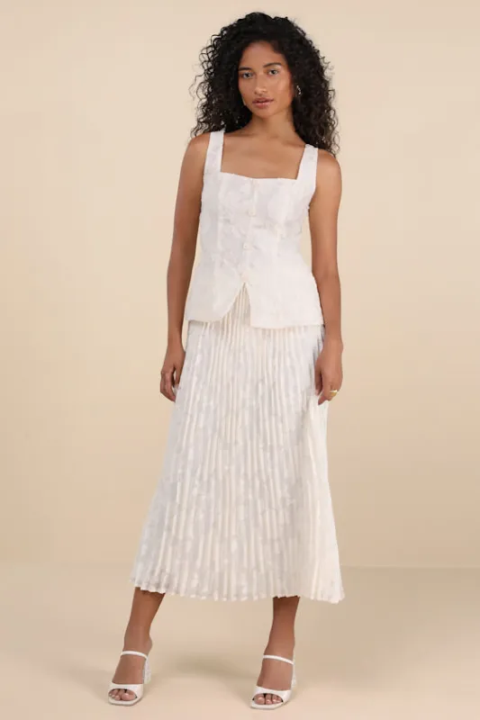 Alyona Cream Burnout Two-Piece Pleated Midi Dress sold by Lulus