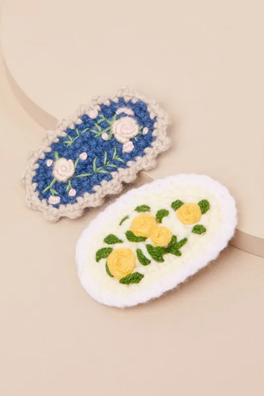 Polly Yellow Multi Floral Crochet Hair Clip Set sold by Lulus