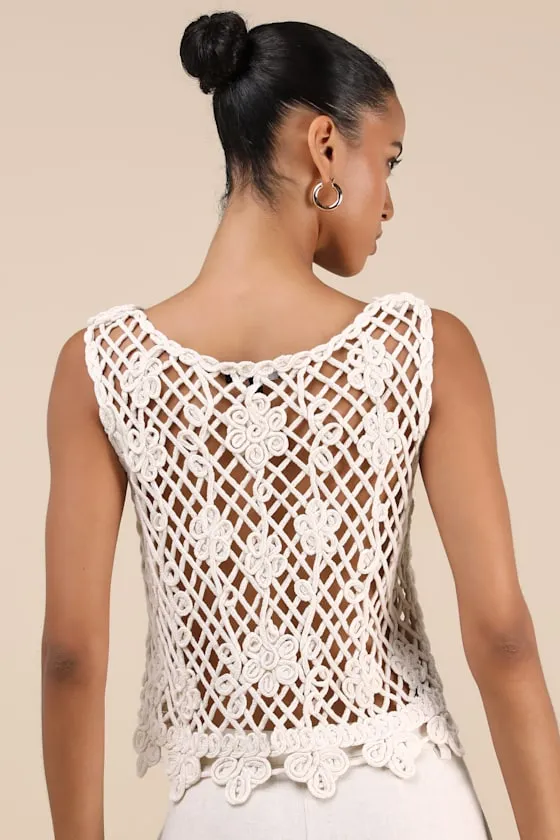 Taisia Cream Sheer Crochet Knit Tank Top sold by Lulus product image thumbnail 3