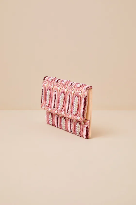 Lorelai Pink Multi Leaf Beaded Clutch sold by Lulus product image thumbnail 2
