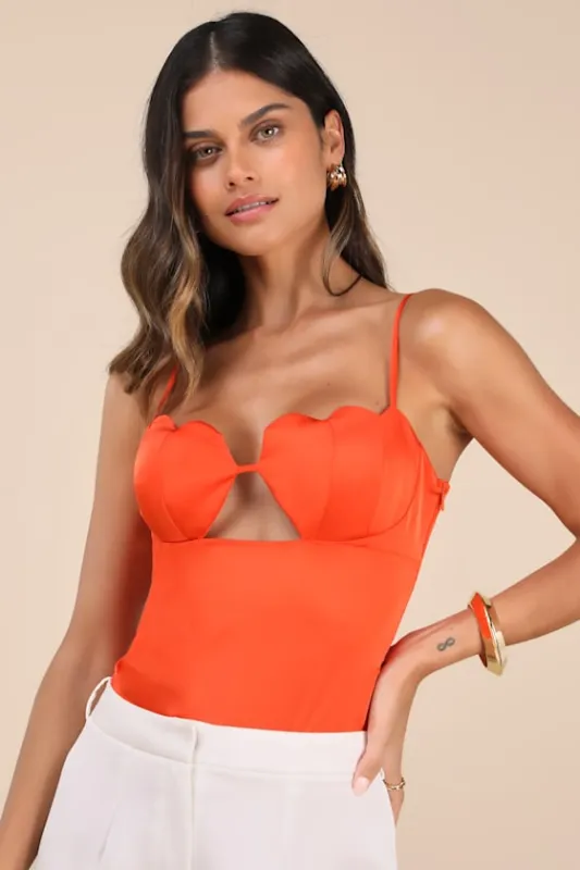 Niley Bright Orange Seashell Bustier Bodysuit made by Lulus