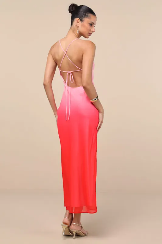Ottavia Pink and Red Ombre Backless Maxi Dress sold by Lulus