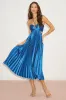 Aerin Blue Pleated Cutout Midi Dress sold by Lulus
