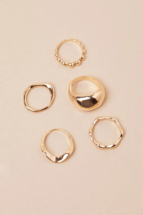 Eden Gold Stackable Five-Piece Ring Set sold by Lulus product image thumbnail 3