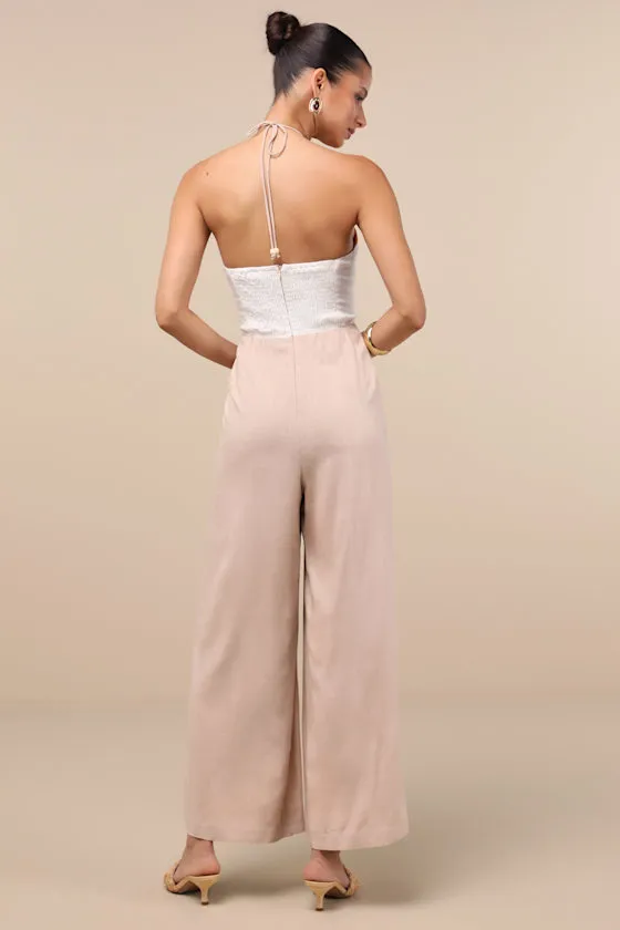 Suma Beige Multi Color Block Wide-Leg Jumpsuit sold by Lulus product image thumbnail 3