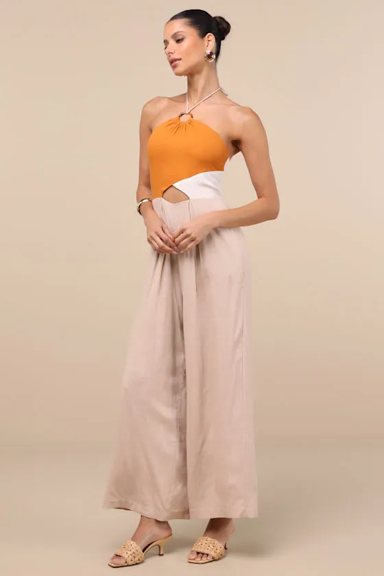 Suma Beige Multi Color Block Wide-Leg Jumpsuit sold by Lulus product image thumbnail 4
