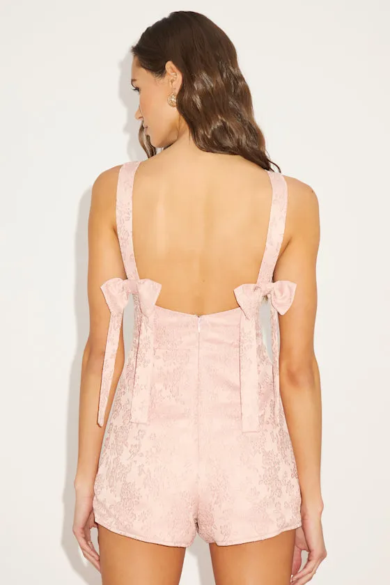 Nazira Light Pink Jacquard Bow Skort Romper sold by Lulus product image thumbnail 2