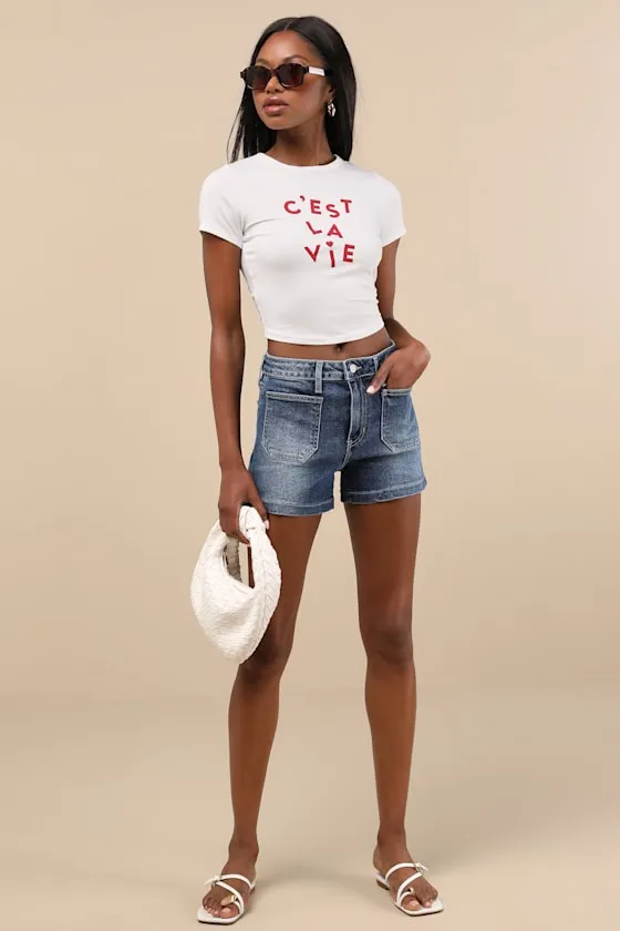 Jolie Medium Wash Denim High-Rise Sailor Shorts sold by Lulus product image thumbnail 4