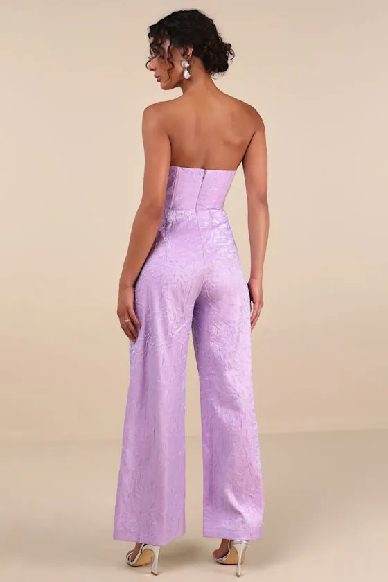 Ciela Lavender Textured Strapless Wide-Leg Jumpsuit sold by Lulus product image thumbnail 2