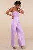Ciela Lavender Textured Strapless Wide-Leg Jumpsuit sold by Lulus