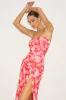Chania Pink Multi Abstract Strapless Midi Dess sold by Lulus