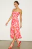 Chania Pink Multi Abstract Strapless Midi Dess sold by Lulus