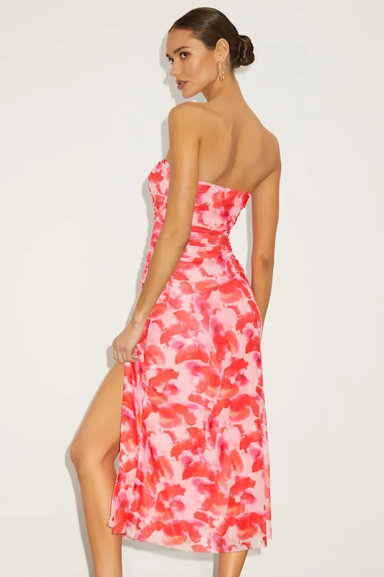 Chania Pink Multi Abstract Strapless Midi Dess sold by Lulus product image thumbnail 4