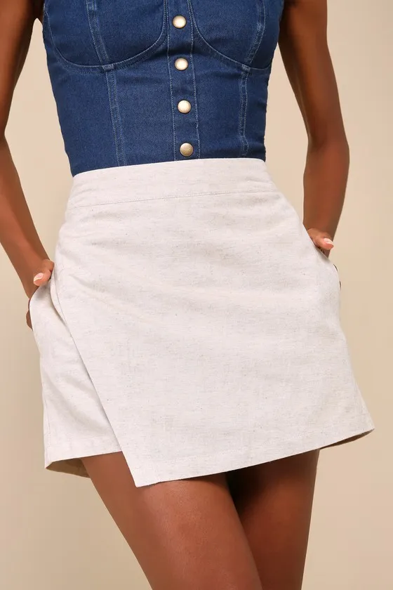 Breeziest Beauty Beige Linen High-Rise Skort sold by Lulus product image thumbnail 2