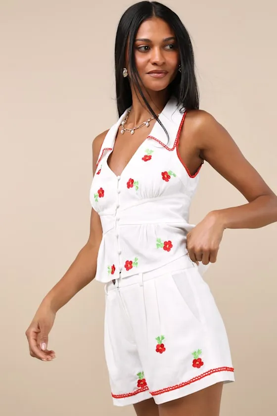 Ayah White Embroidered High-Rise Shorts sold by Lulus