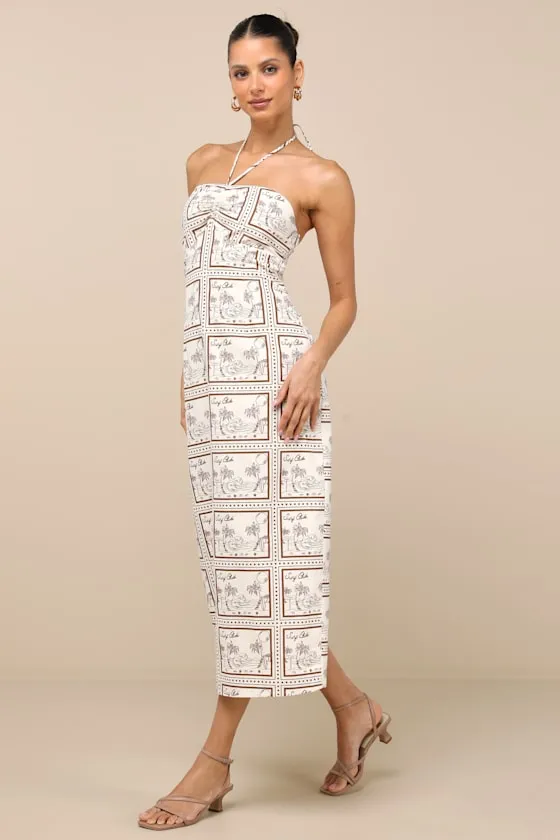 Asiya Beige Stamp Print Halter Midi Dress sold by Lulus product image thumbnail 2