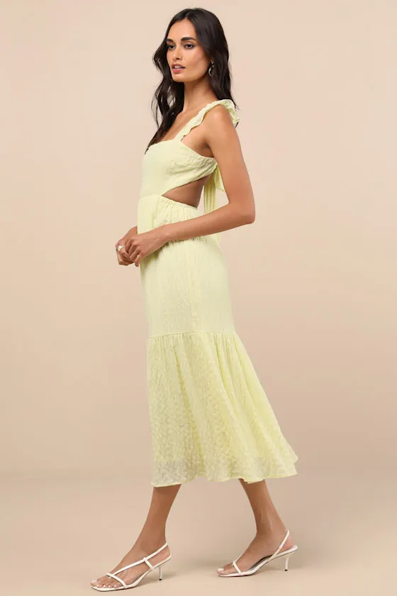 Dreamiest Darling Yellow Smocked Tie-Back Tiered Midi Dress sold by Lulus product image thumbnail 2